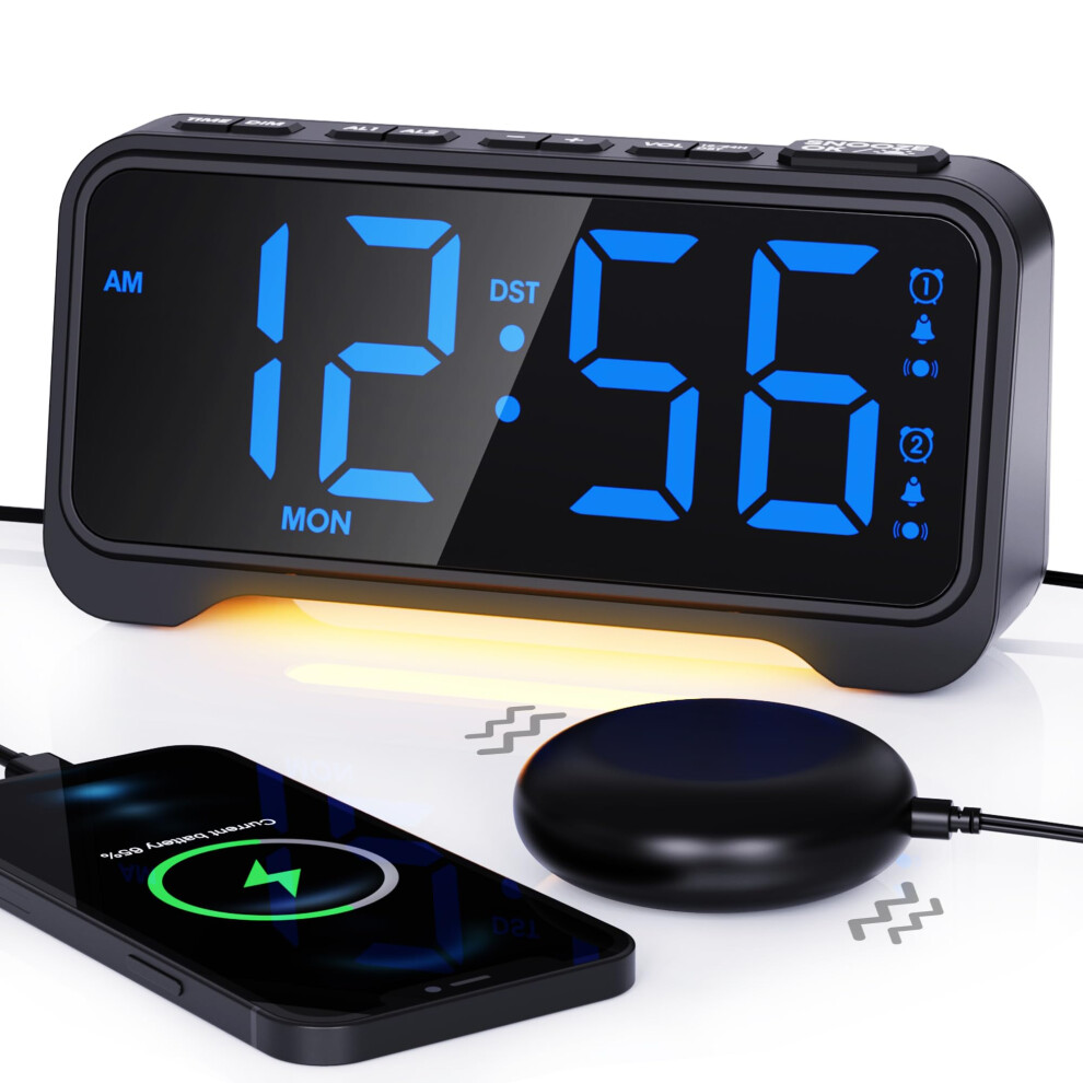 Loud Alarm Clock For Heavy Sleepers With Powerful Speaker, Alarm Clock Bedsides With Night Big Display, Dual Alarm, 5 Dimmer, 5 Volumes, Light Rocam