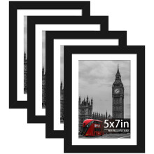 Tinkeps 4 Pack 7x5 Black Picture Frame, Engineered Wood and Plexiglass, 7x5 Frames with Mount for 4x6 inch Prints, Photos, and Posters, Tabletop and
