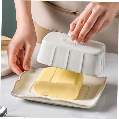 Ceramic Butter Dish with Lid and Handle, HeatResistant NonFading Design for Kitchen and Dining 1