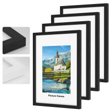 4Pack A3 Picture Frame, Black Wooden Picture Frames, with A4 Mat Photo Frame with Perspex Glass, With Stand and Wall Mountable, Horizontal or Vertical