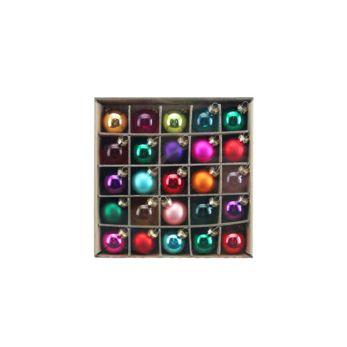 Box of 25 Multi Coloured Mini Glass Baubles (3cm)