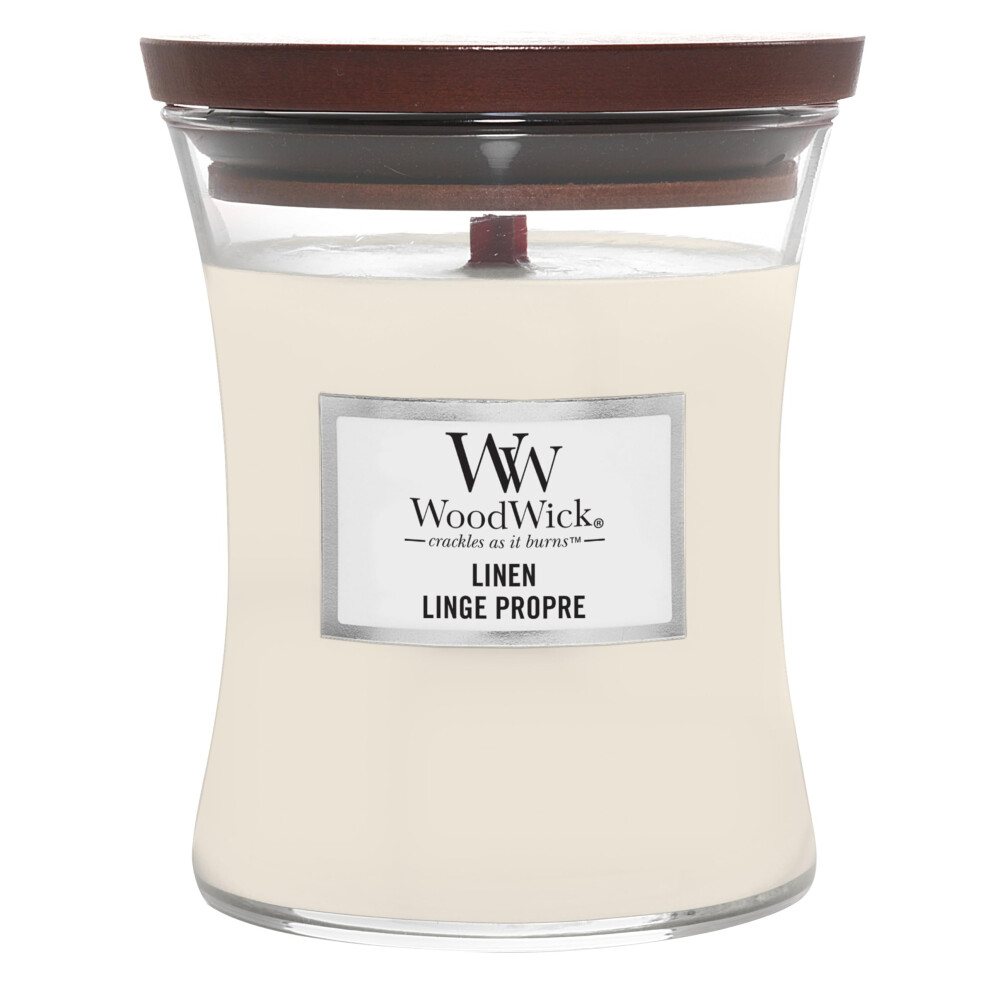 Woodwick Medium Hourglass Scented Candle | Linen | With Crackling Wick | Burn Time: Up To 60 Hours