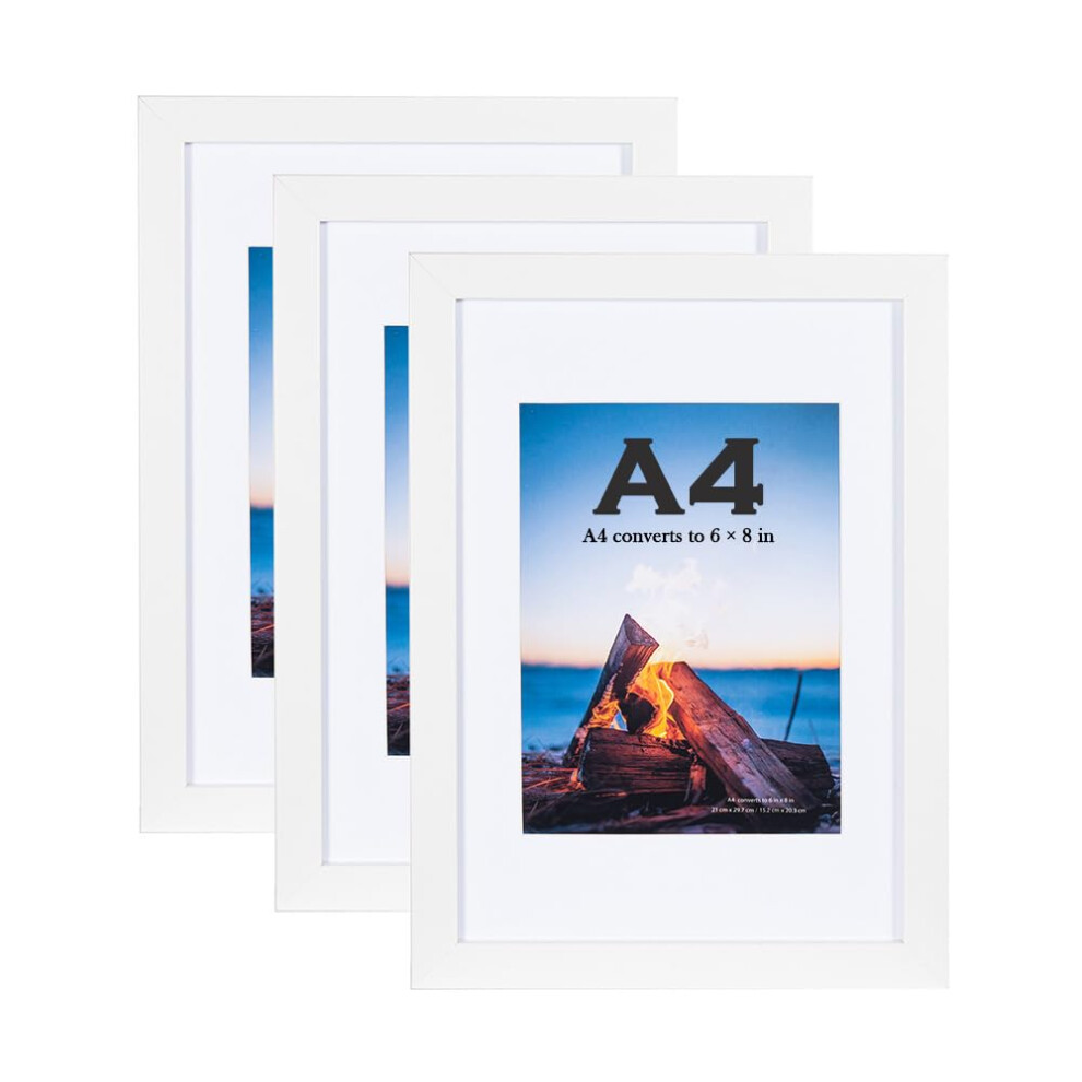 Wooden Picture Frame A4 With Mount,Set Of 3,A4 Frame,A4 Picture Frame,Freestanding And Wall Mountable White 5051221996226