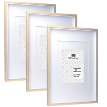 A3 Wooden & white Two Tone Picture Frames Set of 3 with Double Mounts for A4 & 6x8 photo, A4 boxed photo frames for 3pack, A3 wooden Poster Frame with