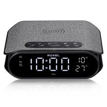 Roxel RAC-10 Bedside Alarm Clock With Super Fast Wireless Charging (5W/10W/15W), For iPhone & Samsung, USB Charger, Mood Lighting Night Lamp function