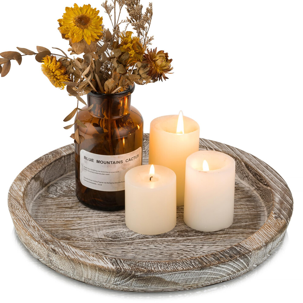 Hanobe Wooden Candle Holder Tray: Round Decorative Candle Plate Farmhouse Table Centerpiece Rustic Wood Tealight Pillar Trays For Christmas Wedding