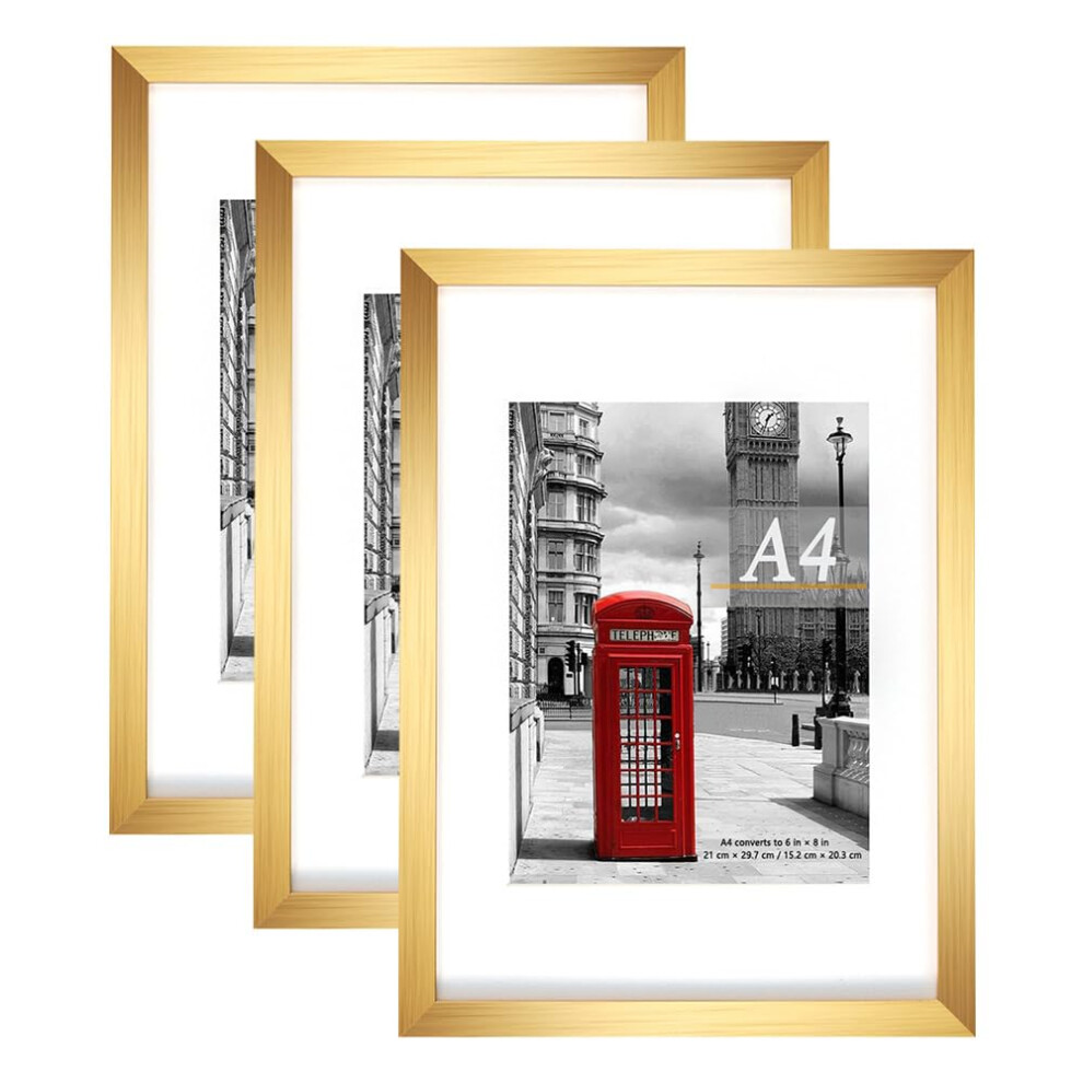 Scholar Tree Picture Frame A4 With Mount,Set Of 3,A4 Frame,A4 Picture Frame,Freestanding And Wall Mountable Gold 5051221994376