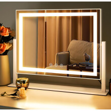 LuxeVue Vanity Mirror with Lights, 40 x 30cm LED Makeup Mirror, Light Up Vanity Mirror with 3 Colors Dimmable Strip Light, Dimming Touch Sensor,