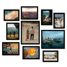 A ART?ZONE Black Picture Frames - 4x6, 5x7, 8x10-10 Pack Photo Frame Mix & Match Set for Wall Decor & Tabletop Display, Minimalist Black Frame