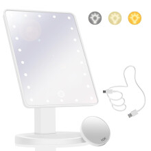Makeup Vanity Mirror with Lights and 22 LED Lighted Makeup Mirror, Detachable 10X Magnification, Adjustable Dimming Touch Sensor, Dual Power Supply,