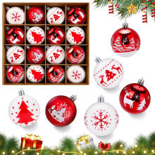 MestectPET 16Pcs Christmas Baubles, 6 CM Red and White Christmas Tree Decorations Set, Shatterproof Xmas Balls Hanging Ornaments for Xmas Tree Festive