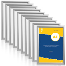 A4 Snap Frame Silver 10 Pack- Aluminium Clip Frames - Wall Mount Picture Frames - Posters Display Holder - Front Opening Picture Frame Clips
