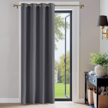 PONY DANCE Blackout Curtain with Eyelet - Grey 52 x 84 Inch Long Door Curtain for Bedroom Thermal Insulated Soundsproof Privacy Single Drape for