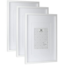 A3 Picture Frame 3-Pack - White Modern Wooden Frames with Double Mounts for A4 & 6x8 Photos,Shatterproof Acrylic Front,Wall Mount or Tabletop Display