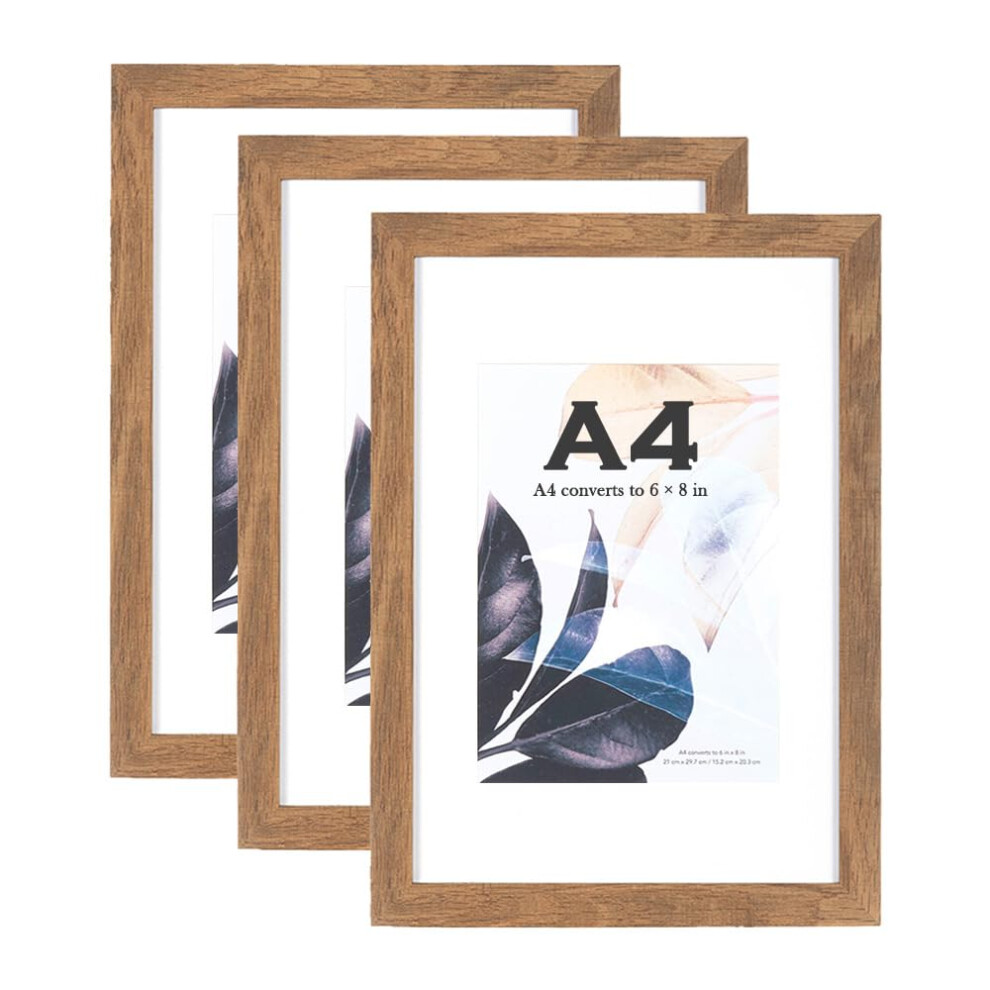 Scholar Tree Brown Wooden Picture Frame A4 With Mount,Set Of 3,A4 Picture Frame,A4 Poster Frame,Certificate Frame,Freestanding And Wall Mountable