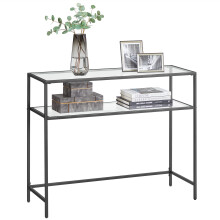 VASAGLE Console Table, Entrance Table, Sofa End, Tempered Glass Table Top, Metal Frame, 2 Levels, Adjustable Legs, for Living Room, Entrance, Hallway,