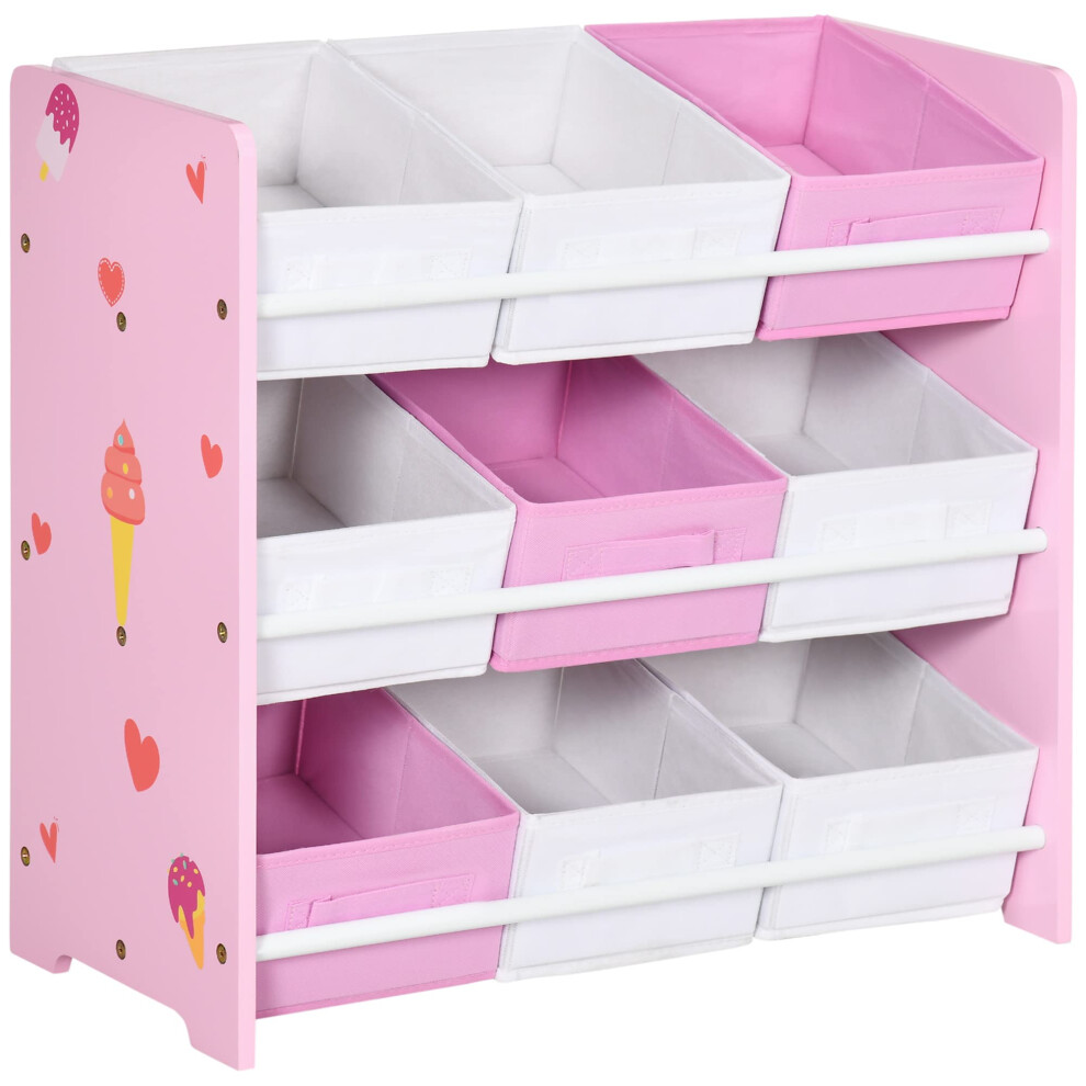 Zonekiz Kids Storage Unit Toy Box Organiser Bookshelf W/Nine Removable Baskets, For Bedroom, Nursery, Playroom - Pink