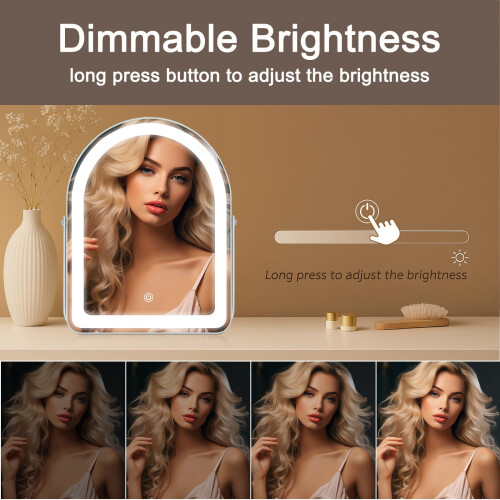 Arched Vanity Mirror with Lights, 30x25cm, 3 Color Light, Touch Switch Adjustable Brightness, 360? Rotation Dressing Table Mirror 2