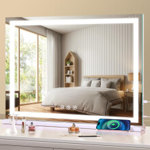 halumao Hollywood Vanity Mirror with Lights, 58 x 48cm Light Up Make up Mirror with Smart Touch 3 Colors Dimmable, dressing table or Wall-Mounted,