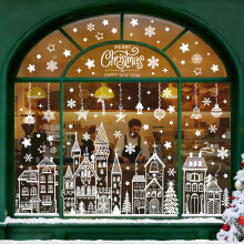 Christmas Window Stickers Reusable Large,108 PCS Houses Christmas Decorations Windows Clings Decals Double Sided,Winter Xmas Window Stickers White