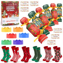 Christmas Crackers No Snap with One Size Funny Socks Hats Riddle Cards Make Your Own Crackers for Christmas Party Decorations and Women Teenagers Kids