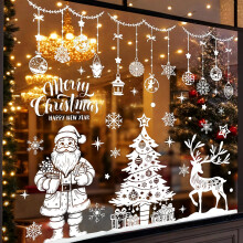 Christmas Window Stickers Large, BHGWR White Xmas Window Stickers Reusable 12 * 35 inch Christmas Window Decorations, Double Sided Snowflake Baubles