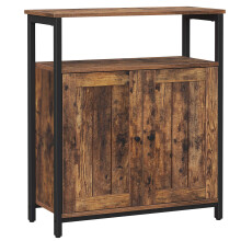 VASAGLE Storage Cabinet, Multipurpose Cabinet, Sideboard, Adjustable Shelves, Slat Door, Steel Frame, for Living Room, Bedroom, Hallway, Industrial