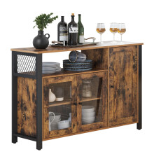 VASAGLE Storage Cabinet, Sideboard, Buffet Table with 3 Doors, for Dining Room, Living Room, Kitchen, 33 x 110 x 75 cm, Industrial Style, Rustic Brown