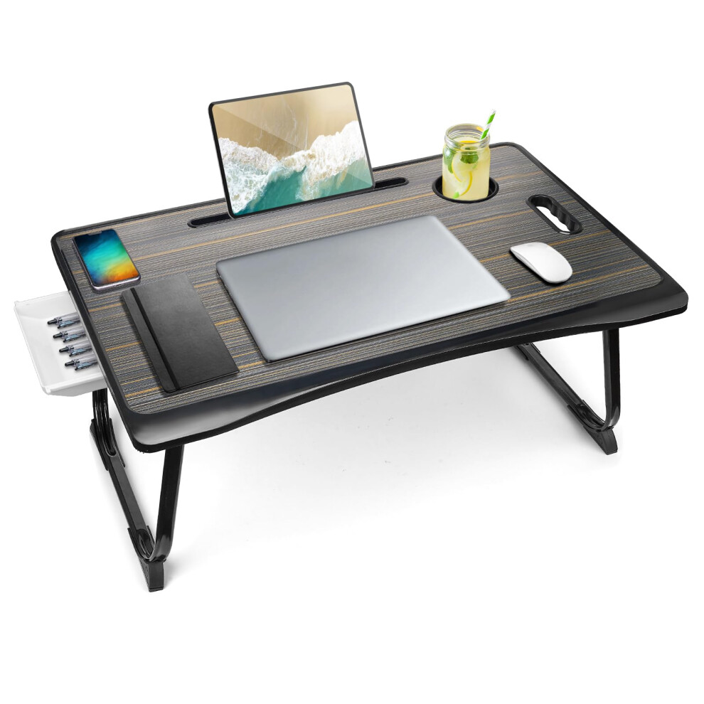 Amaredom Foldable Portable Lap Desk Notebook Stand Reading Holder With Storage Drawer And Cup Holder For Eating Breakfast On Bed/Couch/Sofa 5051222006894