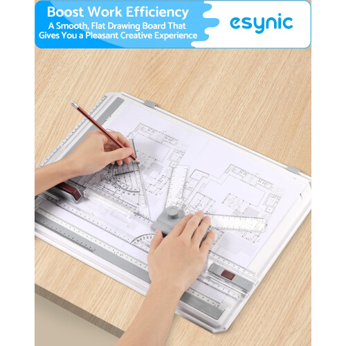 eSynic A3 Drawing Board Set, A3 Multifunction Drafting Table Adjustable Measuring System Angle Parallel Motion Drawing Board with Protractor, Paper 2