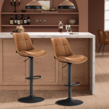 VASAGLE Bar Stools Set of 2, Height Adjustable Swivel Kitchen Stools, Quilt, Synthetic Leather Bar Chairs with Back and Footrest, Dining Room,