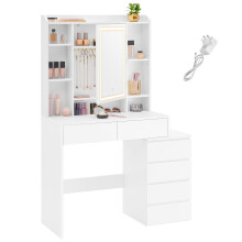 VASAGLE KAILYN Collection - Dressing Table with LED Lights, 40 x 97.5 x 145 cm, Modern Makeup Desk, Vanity Table with Mirror, Drawers, Open