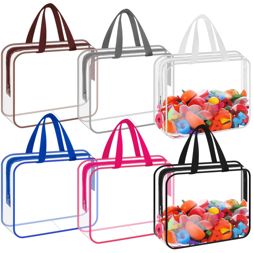 Wwmily 6 Pack Zipper Toy Storage Bags With Handles 11.8X8.6x3.9 Inch Clear Pvc Waterproof Toiletry Organizing Bags For Building Blocks Puzzle