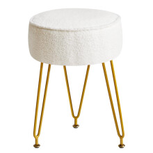 IBUYKE Teddy Velvet Round Footrest Ottoman, Makeup Vanity Stool Side Table, Velvet Dressing Table Seat, Pouf Couch Stool, for Living Room Bedroom,