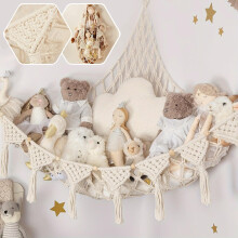 Lunriwis Toy Hammock for Stuffed Animals, Hand Woven Plush Macrame Teddy Bear Storage Toy Hammock, Boho Decor Girls Bedroom Accessories for
