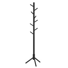 VASAGLE Wooden Coat Stand with 8 Hooks, 3 Adjustable Heights, for Clothes, Hats, Bags, Entrance, Living Room, Bedroom, Office, Black RCR004B01