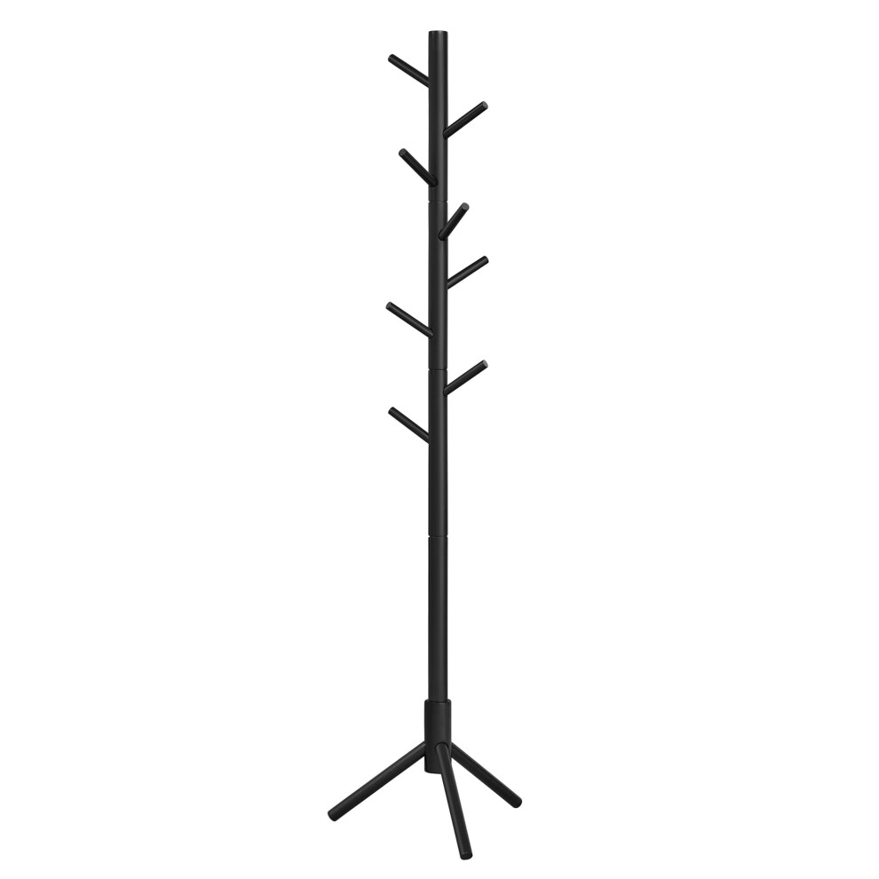 Vasagle Wooden Coat Stand With 8 Hooks, 3 Adjustable Heights, For Clothes, Hats, Bags, Entrance, Living Room, Bedroom, Office, Black Rcr004b01
