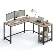 VASAGLE Computer Desk, L-Shaped Corner Desk, Gaming Desk, Workstation with 2 Storage Shelves for Home Office, Space-Saving, Easy to Assemble, Greige