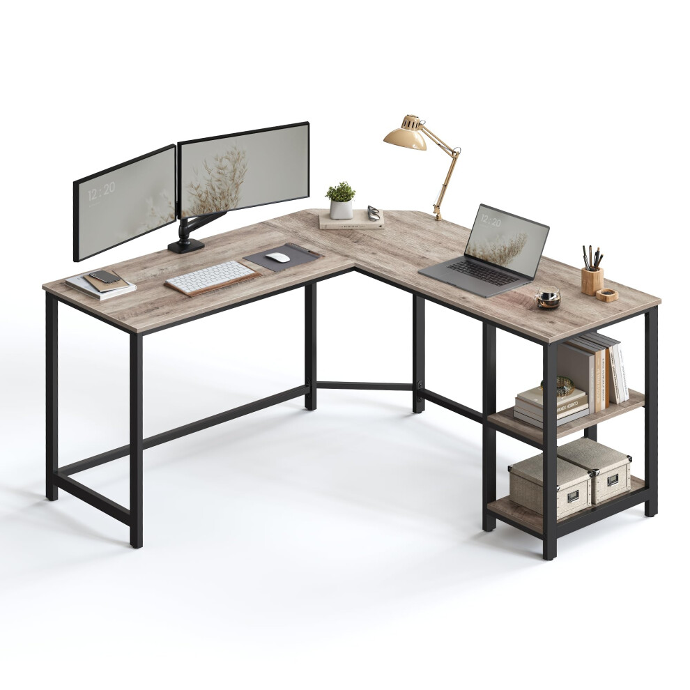 Vasagle Computer Desk, L-Shaped Corner Desk, Gaming Desk, Workstation With 2 Storage Shelves For Home Office, Space-Saving, Easy To Assemble, Greige