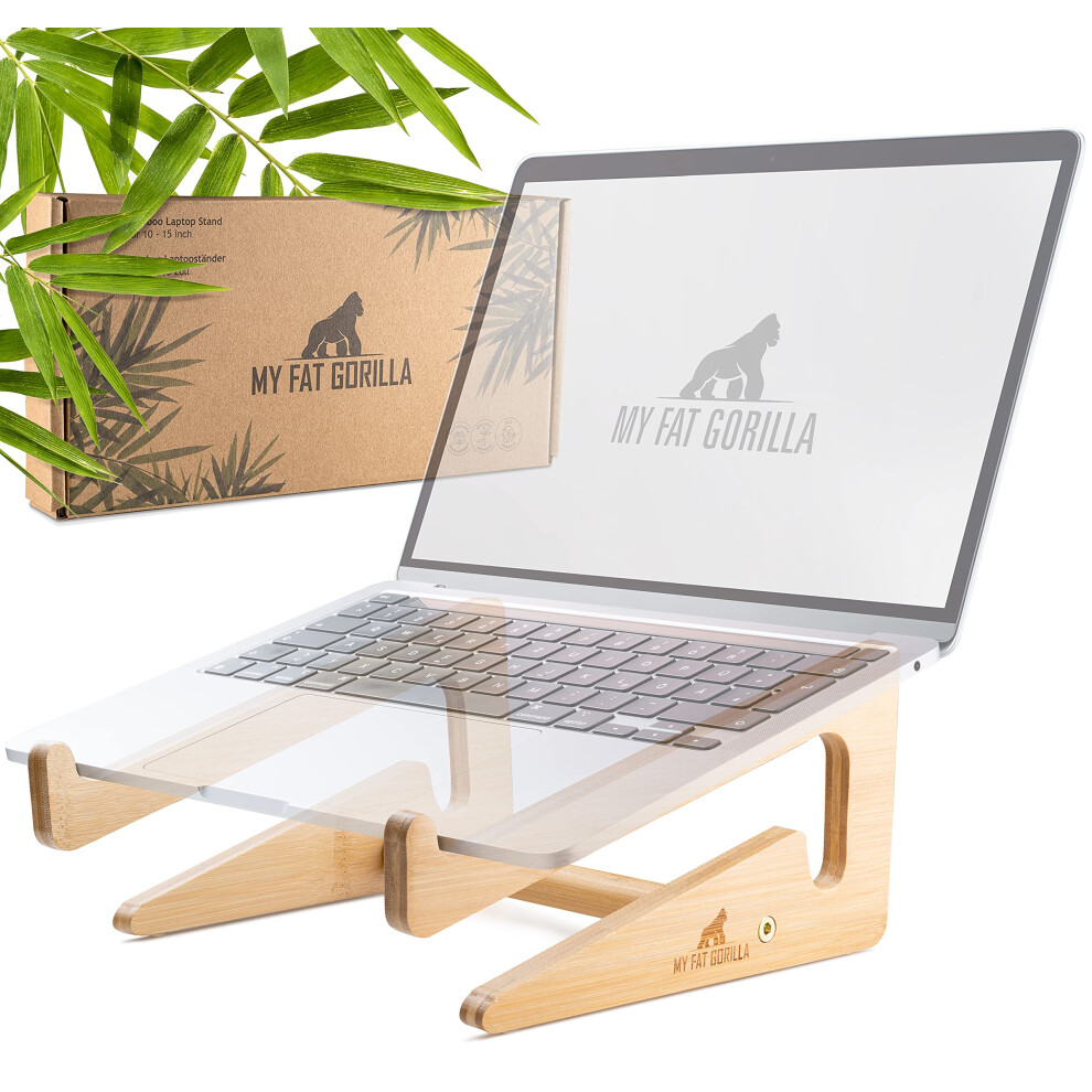 My Fat Gorilla Bamboo Laptop Stand, Ergonomic Universal Holder For Notebook Raiser, Compatible For 10-15 Inches, Laptop Holder Desk, Vertical Laptop 5051222012888