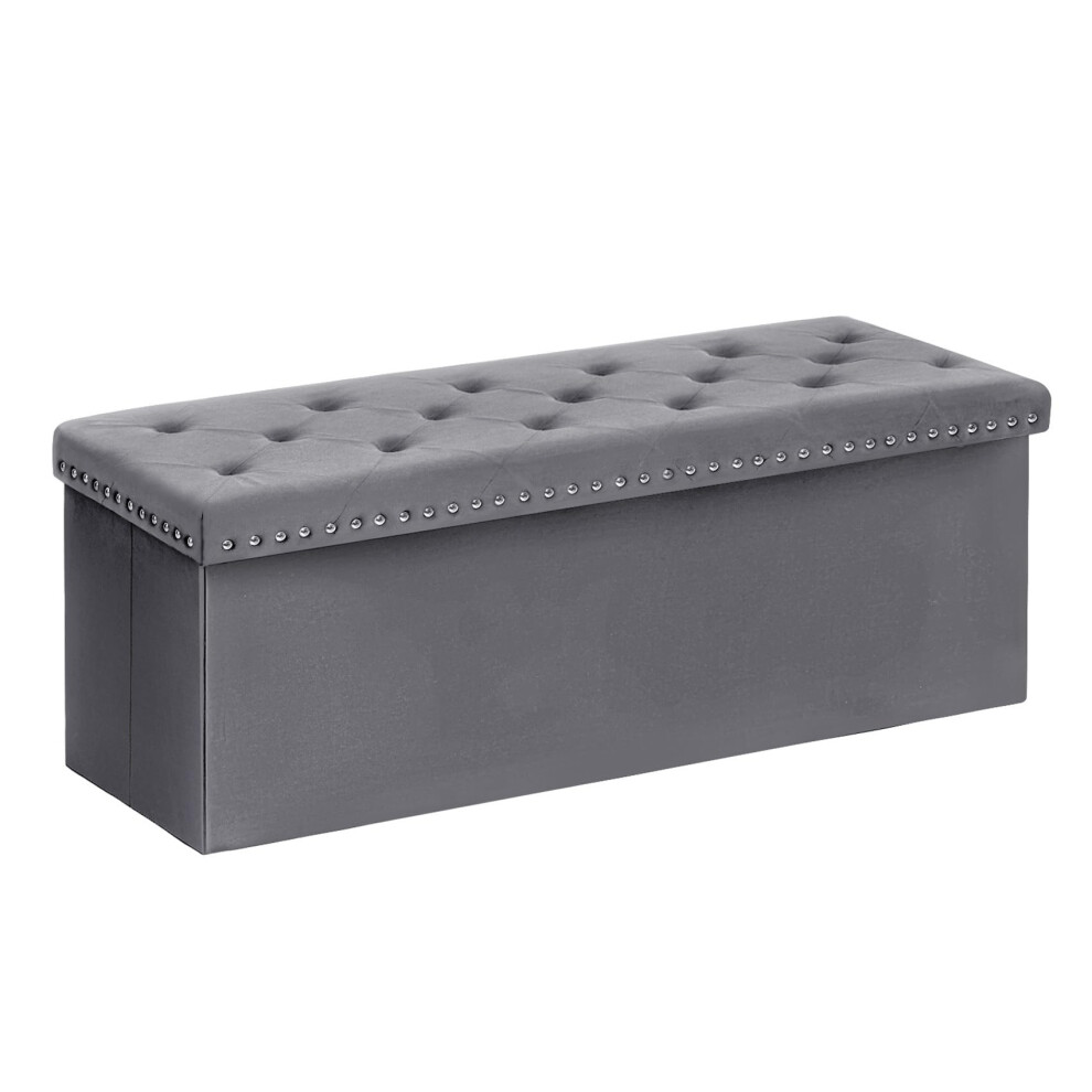Bonlife Ottoman Storage Box, Folding Tufted Ottomans With Storage, Extra Large 140L Toy Chest Footrest Bench For Bedroom, Luxury Velvet