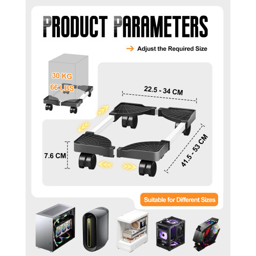 CPU Stand for PC Computer Case Holder Bracket Desktop Mainframe Rack with Brake with 4 Caster Wheels(Black) 1