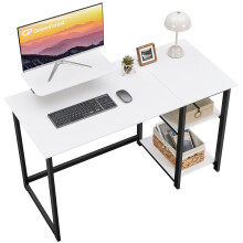 GreenForest Computer Desk with Monitor Stand,100cm Office Desk with Reversible Storage Shelves,Study Desk for Home and Small Spaces,White