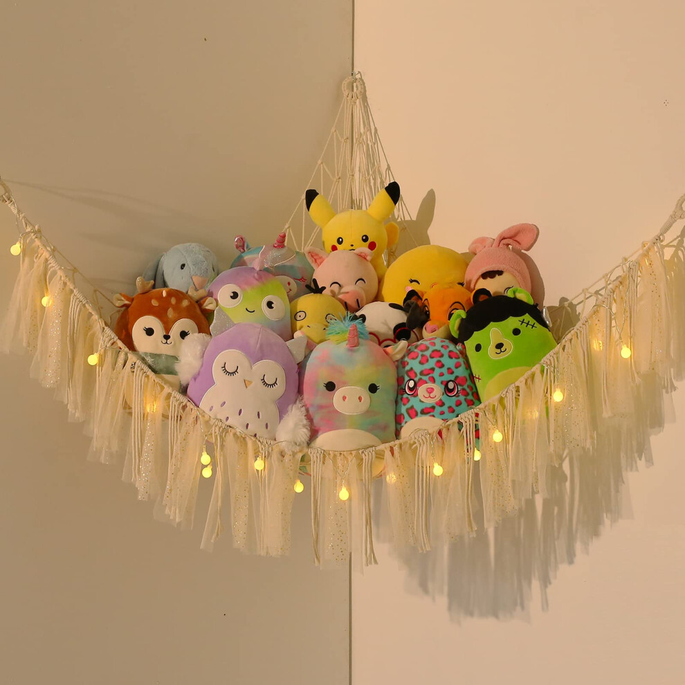 Visator Toy Hammock For Stuffed Animals Macrame Teddy Bear Hammock Boho Soft Plush Toy Storage Net For Teddies Corner Holder For Kids Room
