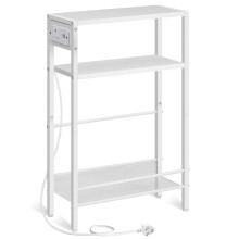 HOOBRO Slim Side Table with Charging Station, Narrow Bedside Table for Small Spaces, 3-Tier End Table with USB Ports and Power Outlet, White