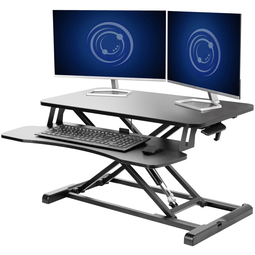 Vivo Standing 81 Cm Desk Converter, Height Adjustable Riser, Sit To Stand Dual Monitor And Laptop Workstation With Wide Keyboard Tray, Black
