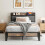 IRONCK Small Double Bed Frame with Storage Shelf Upholstered Headboard, Platform Bed Frame with Charging Station, Metal Bed Frame/UnderBed Storage, 1