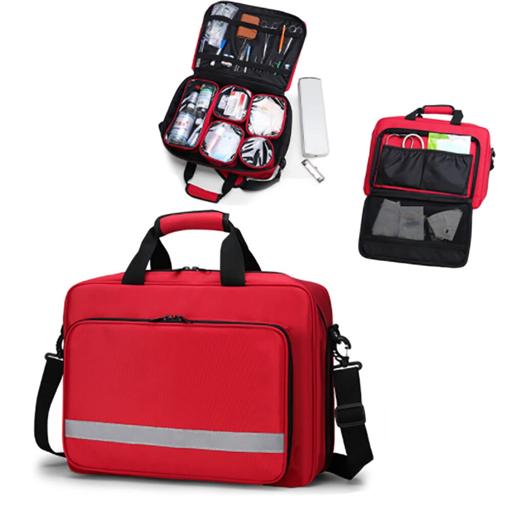 First Aid Kit Bag Large Capacity Waterproof Medical Messenger Tote with Reflective Safety Strip