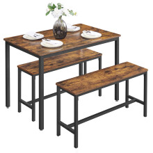 VASAGLE Dining Table with 2 Benches, 3 Piece Set, Kitchen Table of 70 x 110 x 75 cm, 2 Benches of 30 x 97 x 50 cm Each, Steel Frame, Industrial
