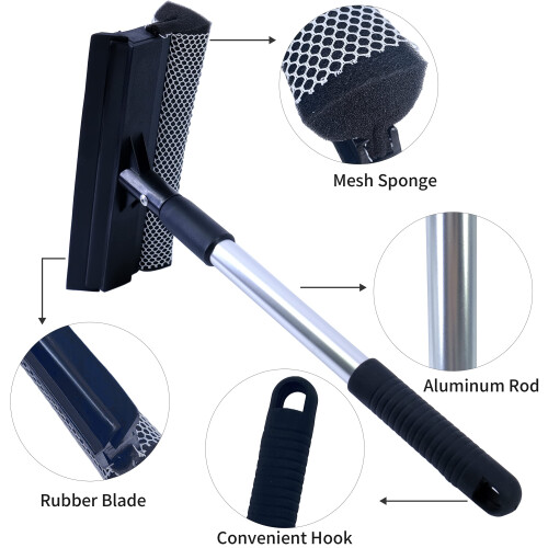 Polyte Window Squeegee for Car Windshields and Window Cleaning Tool, Extendable Aluminum Handle 36-50 cm (Black) 2